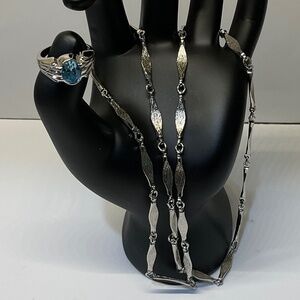 Avon Silvertone Aquamarine Ring Size 5 & Sarah Coventry Necklace